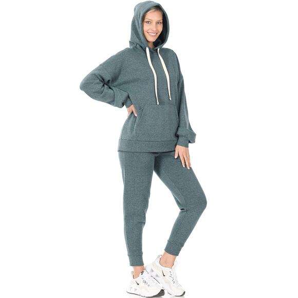 Melange Velboa hoodie & jogger Pants set (Hunter Green)- Small - Picture 1 of 6